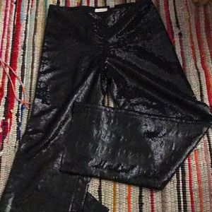 Black sequined wide leg pants